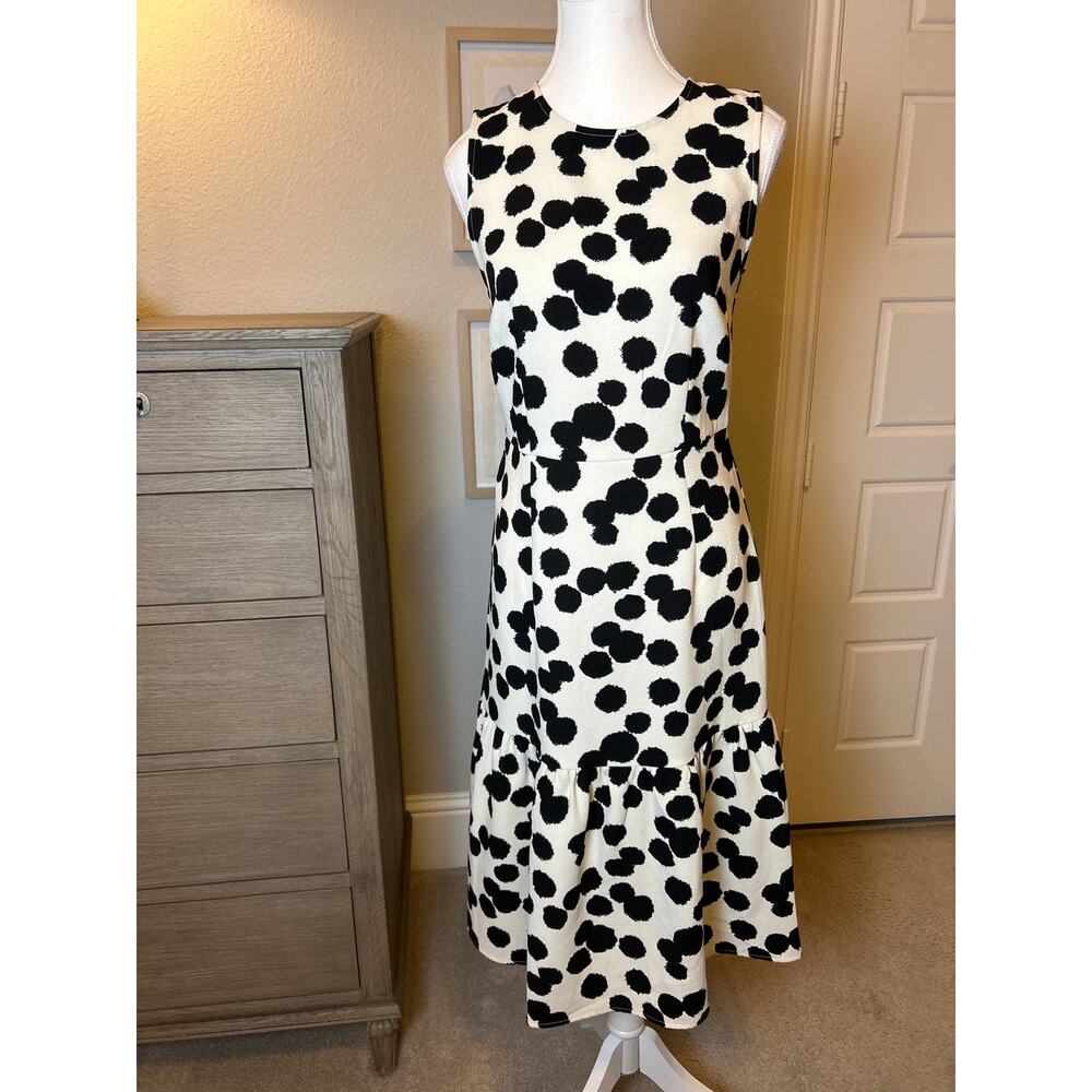Who What Wear | Black/Cream Drop Waist Polka Dot Dress | Small - Picture 3 of 15